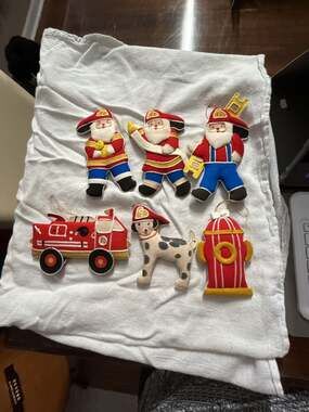 Vintage Felt Firefighter Christmas Ornament Set - Fire Engine, Dalmatian, Hydran